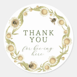 Pegatina Redonda Baby to Bee Daisy Wildflower Wreath Gracias