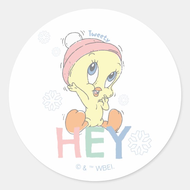 Pegatina Redonda Baby TWEETY™ Hey Nieve (Anverso)