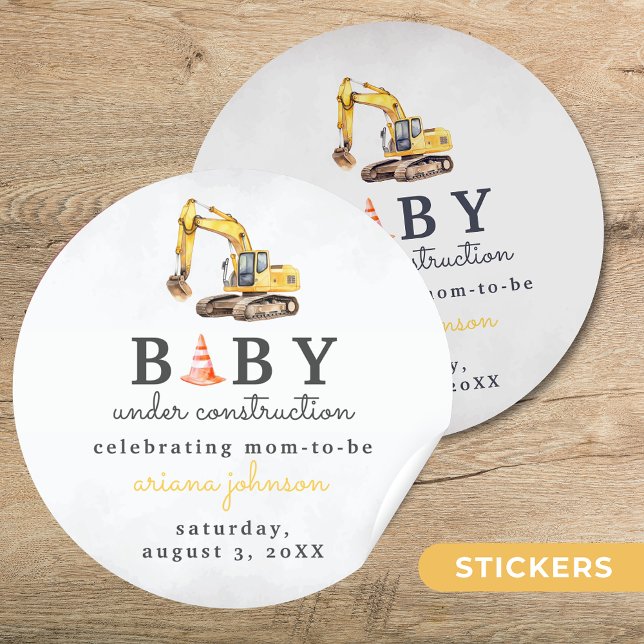Pegatina Redonda Baby Under Construction Boy Baby Shower (Subido por el creador)