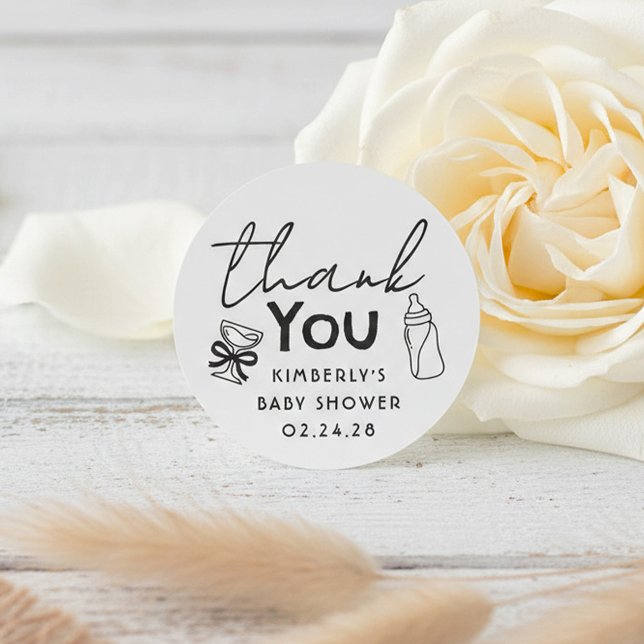 Pegatina Redonda Baby's Bottle and Champagne Funny Thank You (Whimsical Cute and Funny Thank You Stickers for Baby shower)