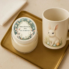 Pegatina Redonda Baby's First Easter Spring Wreath Woodland Animals