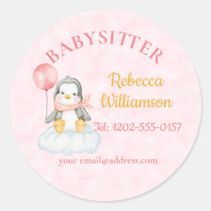 Pegatina Redonda Babysitter Cute Penguin