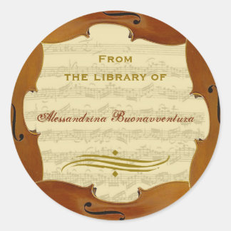 Pegatina Redonda Bach Cello Suite Manuscript Personalizable Bookpla