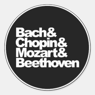 Pegatina Redonda Bach y Chopin y Mozart y Beethoven