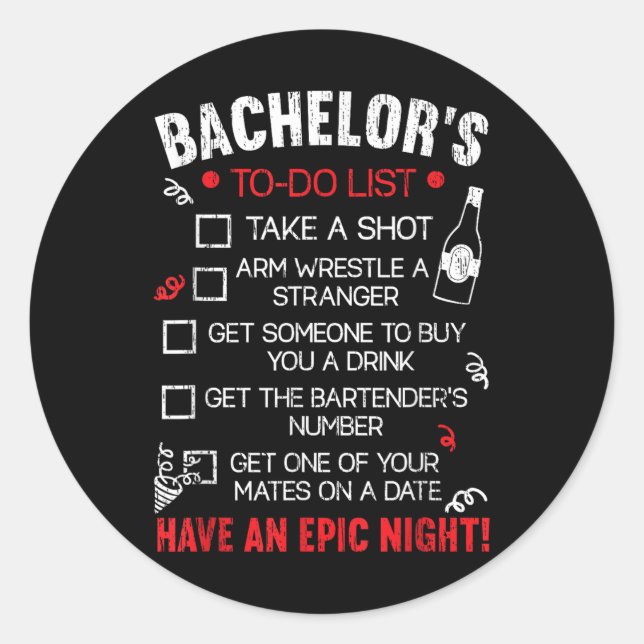 Pegatina Redonda Bachel, Fiesta Funny De La Novia Groom (Anverso)