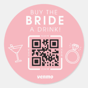 Pegatina Redonda Bachelorette Código QR compra a la novia una bebid