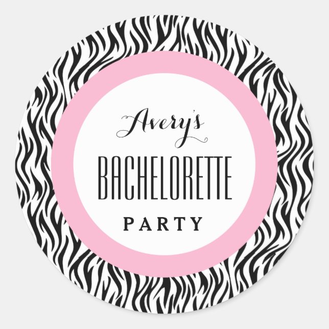 Pegatina Redonda BACHELORETTE PARTY Custom Name V01 PINK NEGRO (Anverso)
