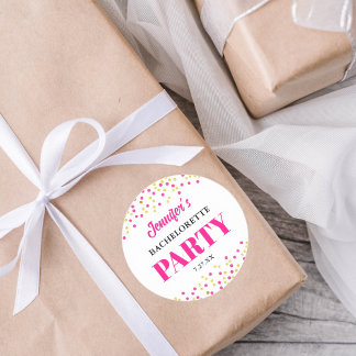 Pegatina Redonda Bachelorette Party Glam Pink Gold Dots Round