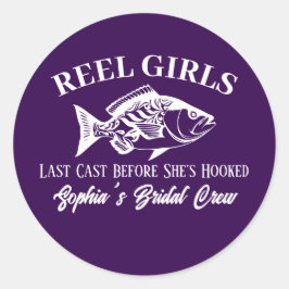 Pegatina Redonda Bachelorette Party Hawaii Fisherman Style Purple
