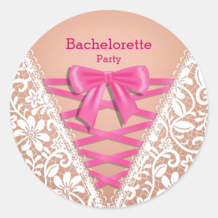Pegatina Redonda Bachelorette Party Lace Lingerie Corset