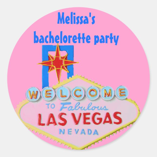 Pegatina Redonda Bachelorette Pink Las Vegas (Anverso)