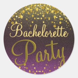 Pegatina Redonda Bachelorette Purple y Gold Confetti