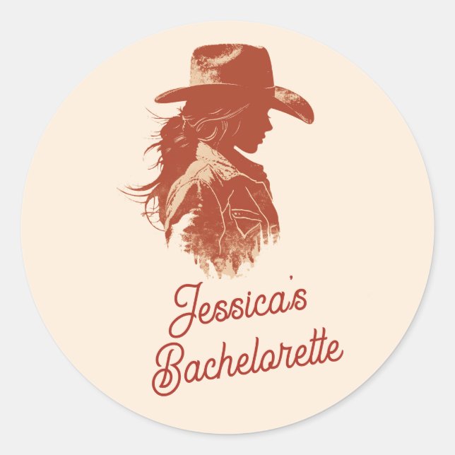 Pegatina Redonda Bachelorette Retro Occidental Negrita (Anverso)