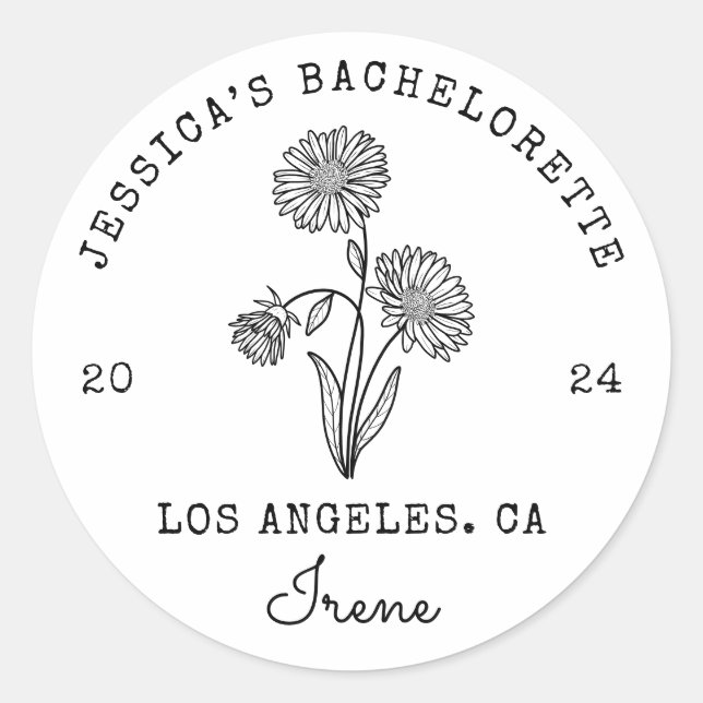 Pegatina Redonda Bachelorette Setiembre Aster Nacimiento Flor Mes (Anverso)