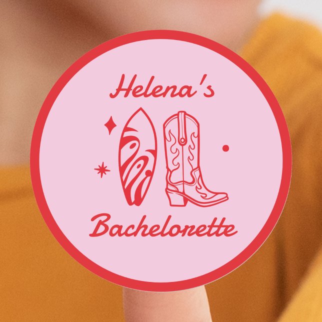 Pegatina Redonda Bachillerato Rojo y Rosa de Nova Costera (Coastal Cowgirl Red & Pink Bachelorette Classic Round Sticker
)