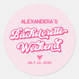 Pegatina Redonda Bachillerato Rosado Favor de la Fiesta de la Bache