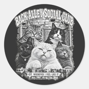 Pegatina Redonda Back Alley Social Club Gatos Grunge Blanco y Negro