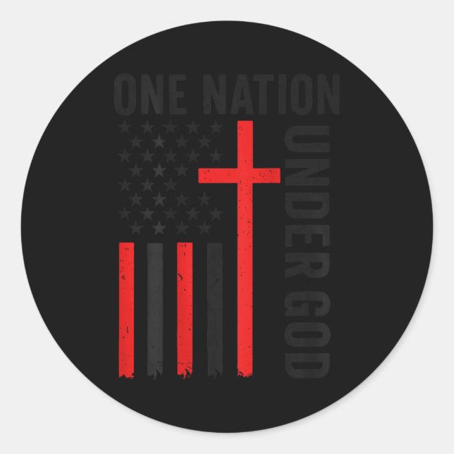 Pegatina Redonda Back One Nation Under God American Flag Christian  (Anverso)