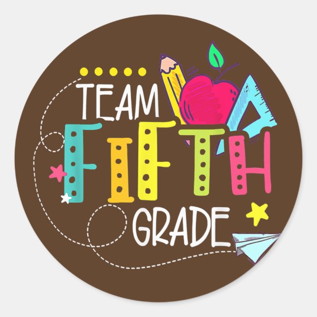 Pegatina Redonda Back To School Gifts Team Fifth Grade 5th Teacher (Anverso)