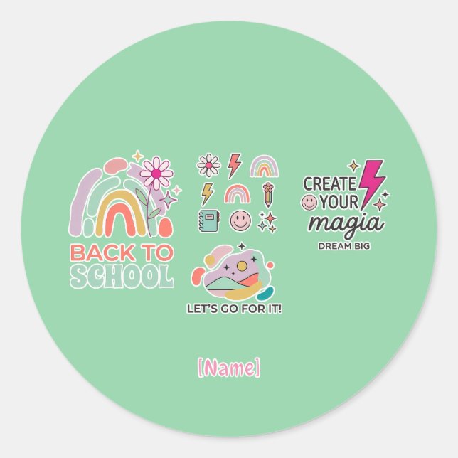Pegatina Redonda Back to School Rainbow / Regreso Arcoíris Escolar (Anverso)