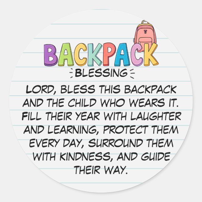 Pegatina Redonda Backpack Blessing Prayer Sticker (Anverso)