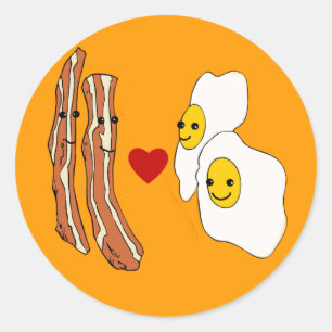 Pegatina Redonda Bacon ama Huevos Gracioso Diseño de Bacon