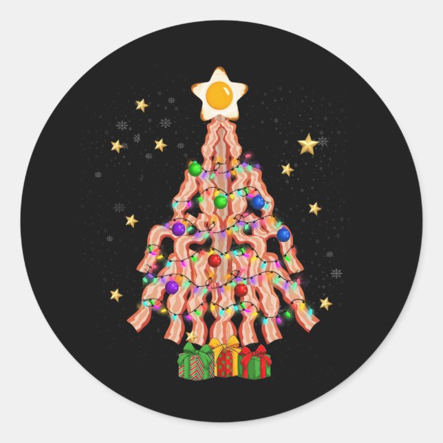 Pegatina Redonda Bacon Christmas Egg Top Pork Lover Feliz Navidad (Anverso)