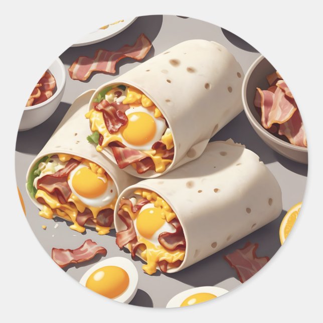 Pegatina Redonda Bacon Egg Cheese Breakfast Wrap (Anverso)