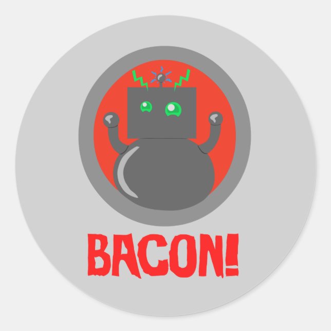 Pegatina Redonda Bacon Robot (Anverso)