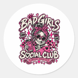 Pegatina Redonda Bad Girls Social Club Skeleton Halloween Sticker