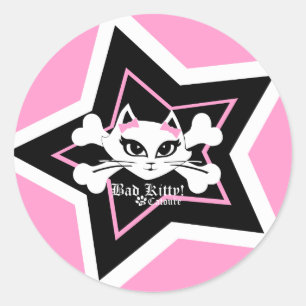 Pegatina Redonda Bad Kitty Little Pink Stickerz