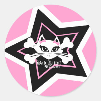 Pegatina Redonda Bad Kitty Little Pink Stickerz