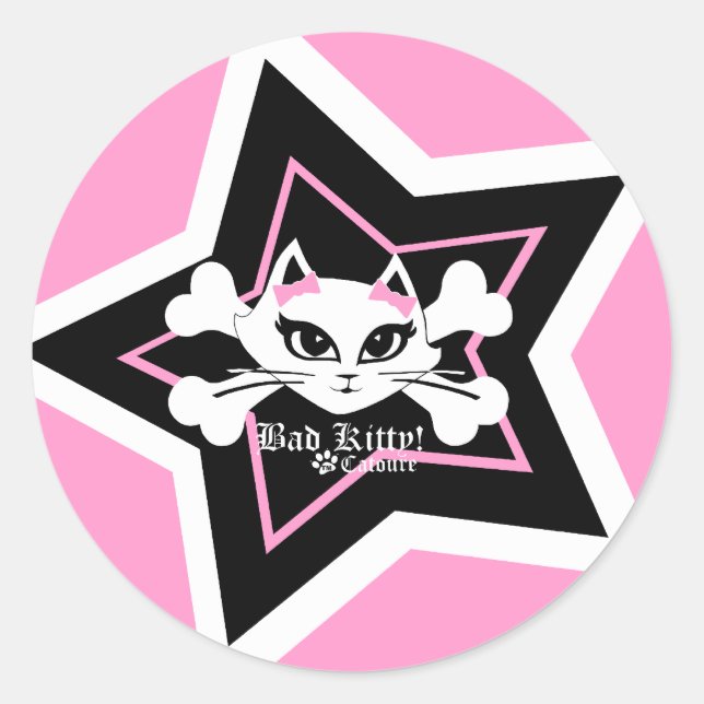 Pegatina Redonda Bad Kitty Little Pink Stickerz (Anverso)