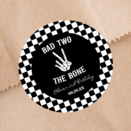 Pegatina Redonda Bad Two The Bone Skeleton Segundo Fiesta de Cumple