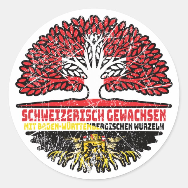 Pegatina Redonda Baden-Württemberg Schweizer Schweiz Baum (Anverso)