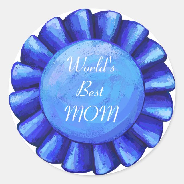 Pegatina Redonda Badge azul, el mejor MOM del mundo (Anverso)