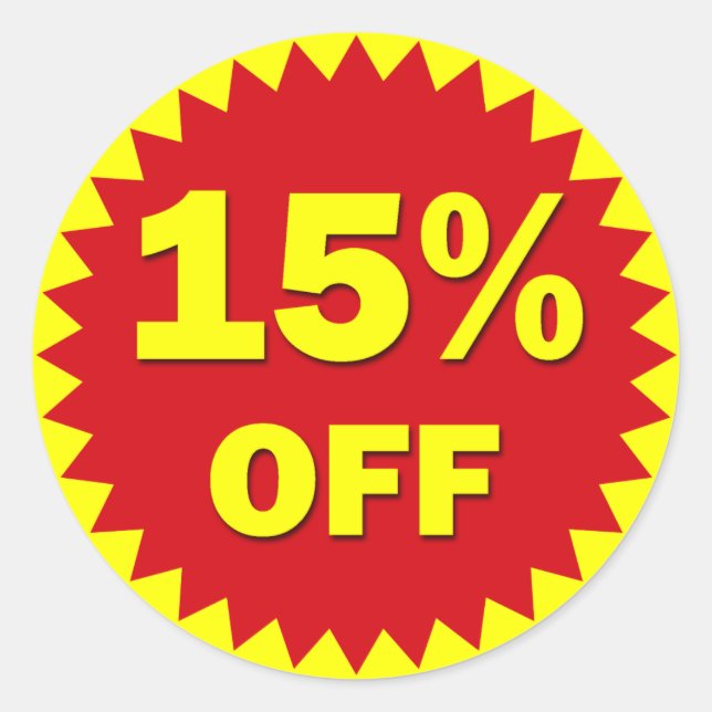 PEGATINA REDONDA BADGE DE VENTA AL POR MENOR - 15% DESPEGADO (Anverso)