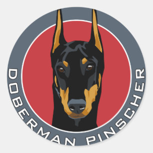 Pegatina Redonda Badge Doberman, negro con rojo