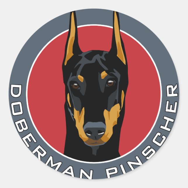 Pegatina Redonda Badge Doberman, negro con rojo (Anverso)