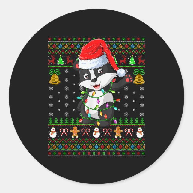 Pegatina Redonda Badger Christmas Lights Funny Santa Ugly Sweaters  (Anverso)
