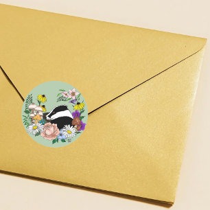 Pegatina Redonda Badger Wild Flowers Green