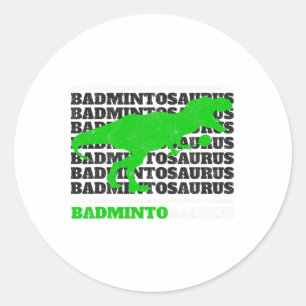 Pegatina Redonda Badminto Saurus Rex Birdie Shuttle Dino Badminton