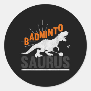 Pegatina Redonda Badminto Saurus Rex Birdie Shuttle Dinosaur Badmin