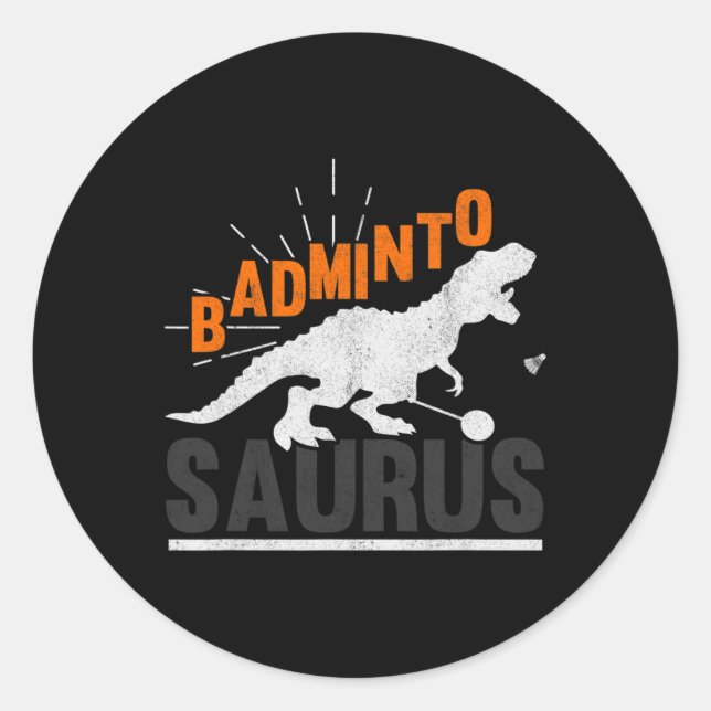 Pegatina Redonda Badminto Saurus Rex Birdie Shuttle Dinosaur Badmin (Anverso)