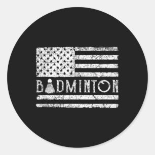 Pegatina Redonda Bádminton Americano Volantes Bandera Usa Divertido