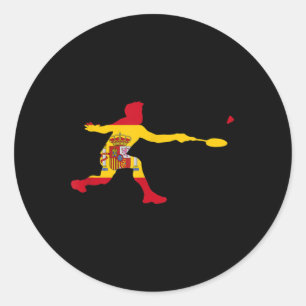 Pegatina Redonda Bádminton Bandera Española Raqueta Volante Hombre