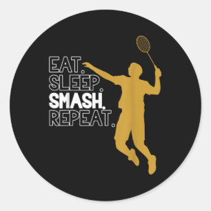 Pegatina Redonda Badminton. Come. Duerme. Fragmento. Repite.