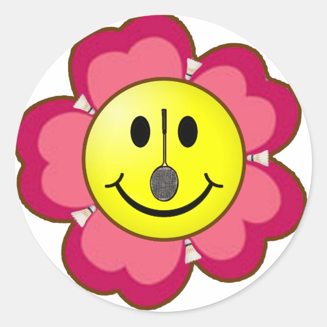 Pegatina Redonda Badminton de Flores Rojas (Anverso)