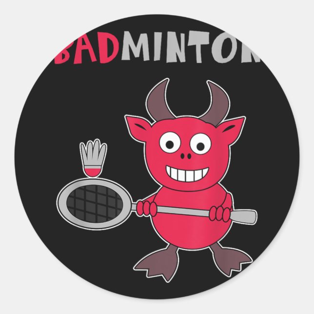 Pegatina Redonda Badminton Devil Badminton Player Shuttle Sm (Anverso)