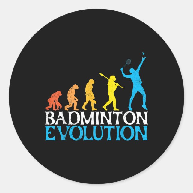 Pegatina Redonda Badminton Evolution Monkey Badminton Player Badmin (Anverso)